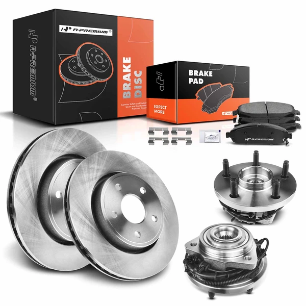 8 Pcs Front Disc Brake Rotors & Ceramic Brake Pads & Hub Bearings for Jeep Grand Cherokee 05-10