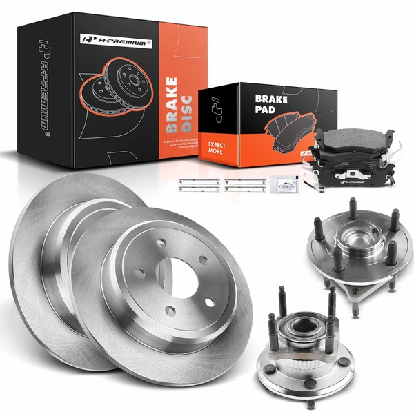 8 Pcs Rear Disc Brake Rotors & Ceramic Brake Pads & Hub Bearings for Jeep Grand Cherokee 05-10