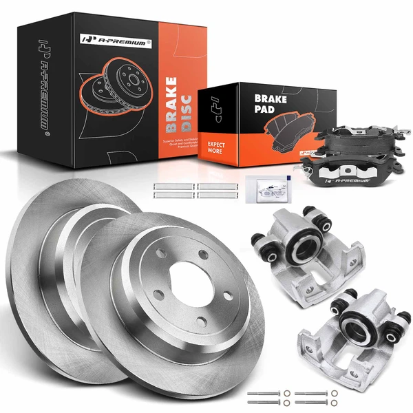 8 Pcs Rear Disc Brake Rotors & Ceramic Brake Pads & Brake Calipers for 1996-2000 Ford Crown Victoria