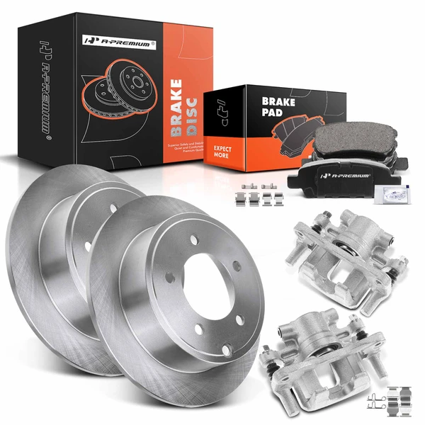 8 Pcs Rear Disc Brake Rotors & Ceramic Brake Pads & Brake Calipers for Mitsubishi Jeep Chrysler