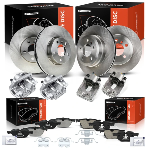 16 Pcs Front & Rear Disc Brake Rotors & Ceramic Brake Pads & Brake Calipers for BMW E70 E71 X5