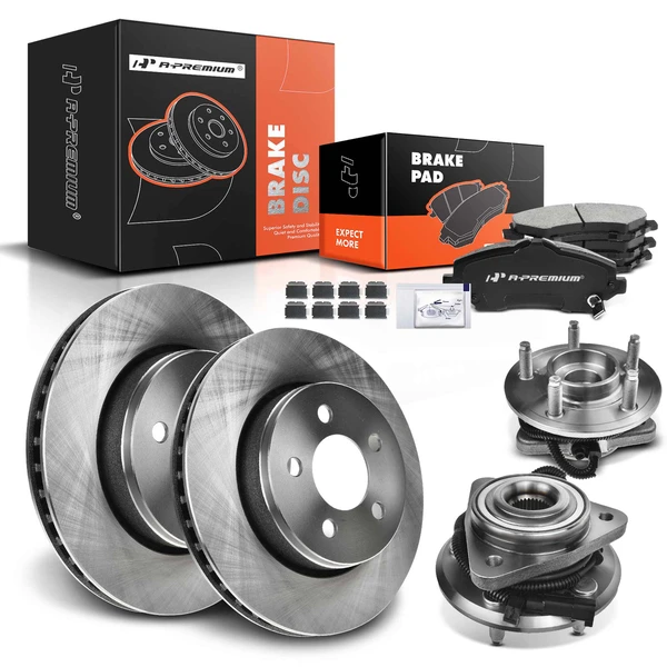 8 Pcs Front Disc Brake Rotors & Ceramic Brake Pads & Hub Bearings for Dodge Nitro 07-11 Jeep Liberty