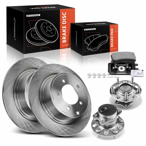 8 Pcs Rear Disc Brake Rotors & Ceramic Brake Pads & Hub Bearings for 2008-2009 Mitsubishi Lancer