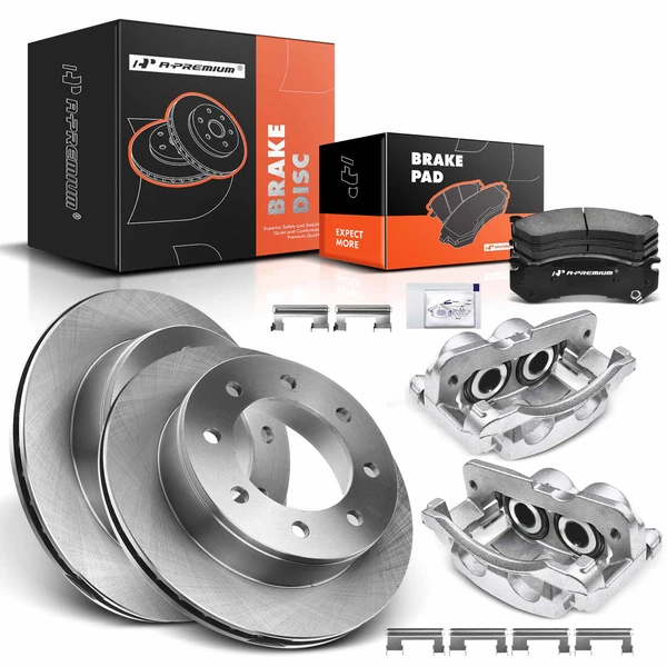 8 Pcs Rear Disc Brake Rotors & Ceramic Brake Pads & Brake Calipers for 2010 Chevrolet Silverado 3500 HD