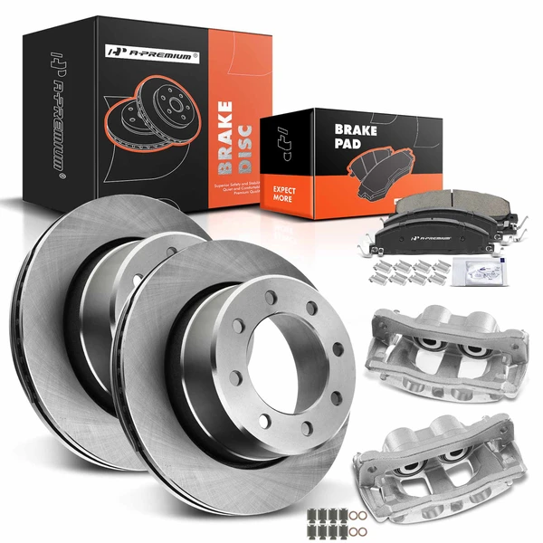 8 Pcs Rear Disc Brake Rotors & Ceramic Brake Pads & Brake Calipers for 2009-2010 Dodge Ram 3500