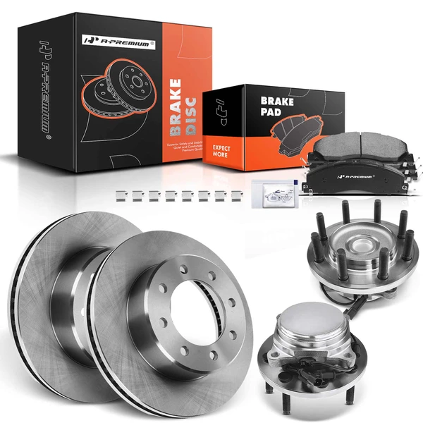 8 Pcs Front Disc Brake Rotor & Pads + Hub Bearing for Dodge Ram 2500 09-11 RWD