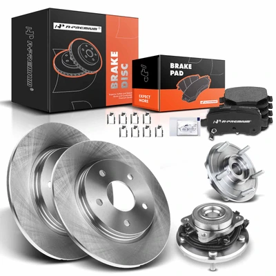 8 Pcs Rear Disc Brake Rotors & Ceramic Brake Pads & Hub Bearings