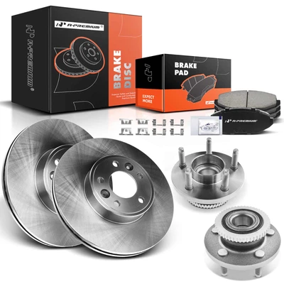 8 Pcs Front Disc Brake Rotors & Ceramic Brake Pads & Hub Bearings
