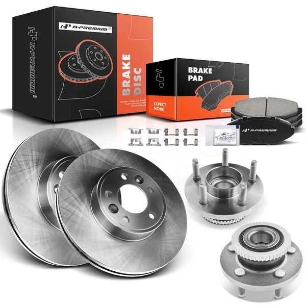 8 Pcs Front Disc Brake Rotors & Ceramic Brake Pads & Hub Bearings for Ford Lincoln Mercury 1998-2002