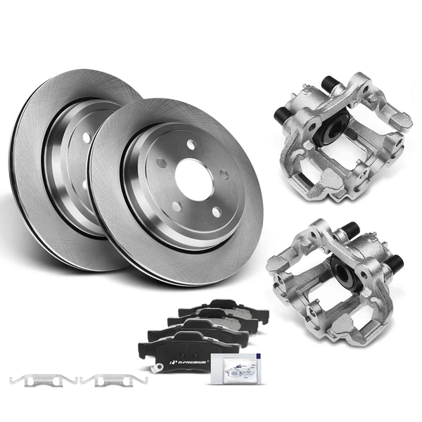 8 Pcs Rear Disc Brake Rotors & Ceramic Brake Pads & Brake Calipers for Dodge Durango Jeep 11-17