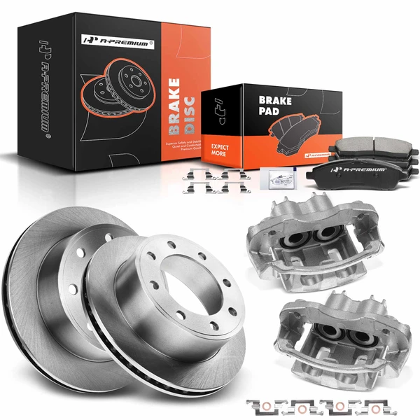 8 Pcs Rear Disc Brake Rotors & Ceramic Brake Pads & Brake Calipers for Ford Excursion 00-05