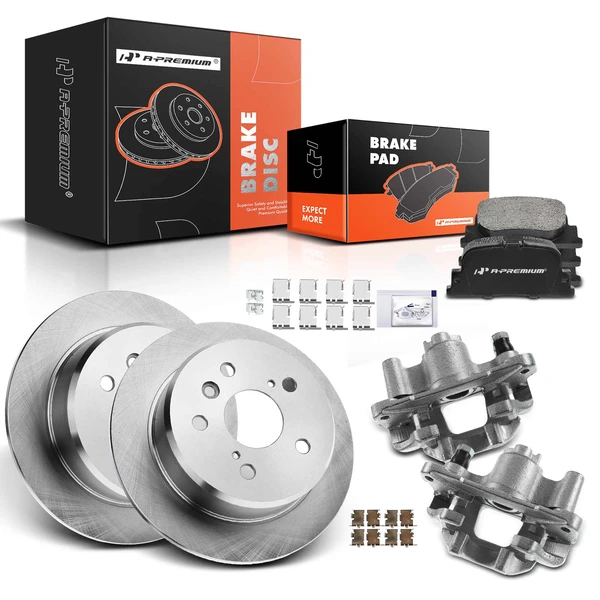 8 Pcs Rear Disc Brake Rotors & Ceramic Brake Pads & Brake Calipers for Toyota Camry Lexus 00-01