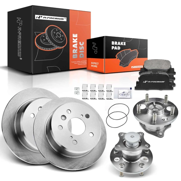 8 Pcs Rear Disc Brake Rotors & Ceramic Brake Pads & Hub Bearings for 2001-2002 Toyota Camry