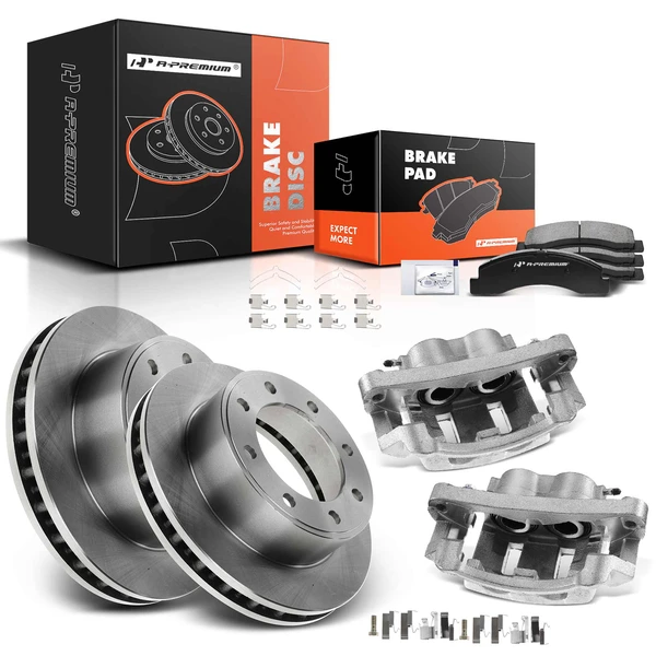 8 Pcs Front Disc Brake Rotors & Ceramic Brake Pads & Brake Calipers for Ford Excursion 00-05