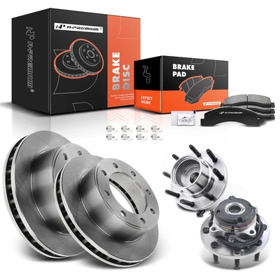 8 Pcs Front Disc Brake Rotor & Pads + Hub Bearing