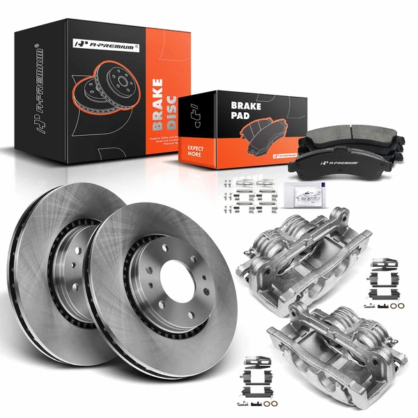 8 Pcs Front Disc Brake Rotors & Ceramic Brake Pads & Brake Calipers for 2002-2005 GMC Envoy XL