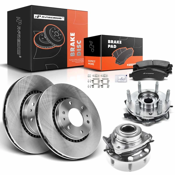 8 Pcs Front Disc Brake Rotors & Ceramic Brake Pads & Hub Bearings for Chevy GMC Envoy Buick Rainier