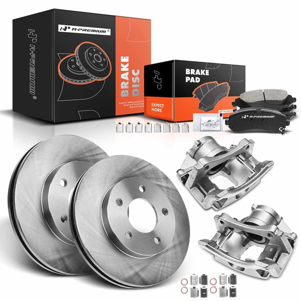 8 Pcs Front Disc Brake Rotors & Ceramic Brake Pads & Brake Calipers for Buick Rendezvous 02-07