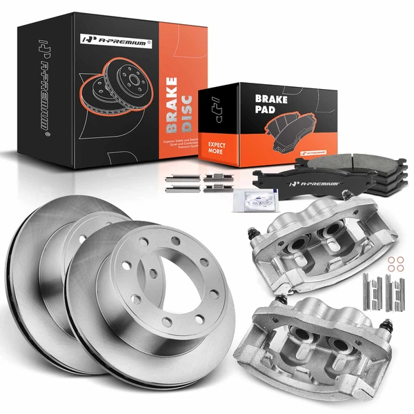 8 Pcs Rear Disc Brake Rotors & Ceramic Brake Pads & Brake Calipers for Ford E-250 03-07 E-250 99-07