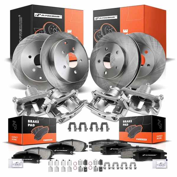 16 Pcs Front & Rear Disc Brake Rotors & Ceramic Brake Pads & Brake Calipers for Buick Pontiac FWD