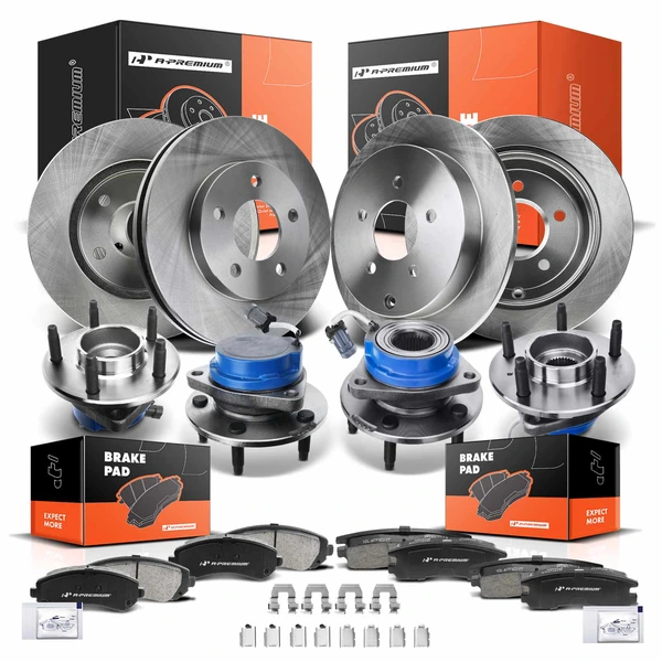 16 Pcs Front & Rear Disc Brake Rotors & Ceramic Brake Pads & Hub Bearings for Buick Rendezvous