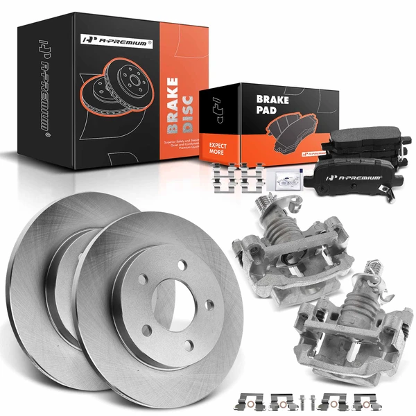 8 Pcs Rear Disc Brake Rotors & Ceramic Brake Pads & Brake Calipers for Buick Allure 05-08 Chevrolet