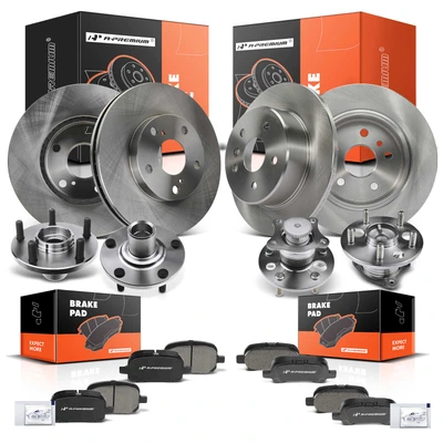 16 Pcs Front & Rear Disc Brake Rotors & Ceramic Brake Pads & Hub Bearings