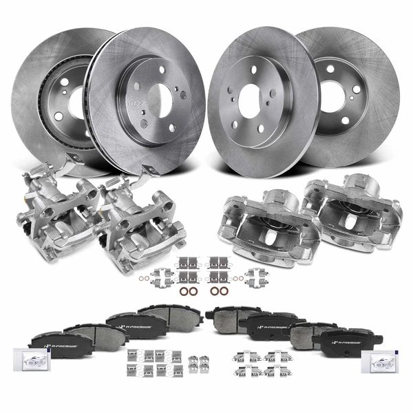 16 Pcs Front & Rear Disc Brake Rotors & Ceramic Brake Pads & Brake Calipers for 2008-2015 Scion xB
