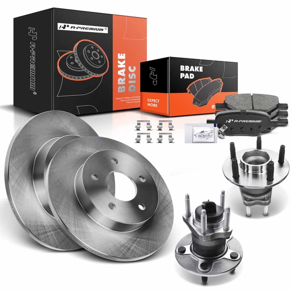 8 Pcs Rear Disc Brake Rotors & Ceramic Brake Pads & Hub Bearings for Chevry Malibu 04-12 HHR