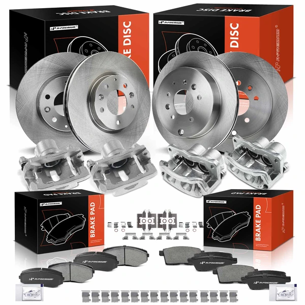 16 Pcs Front & Rear Disc Brake Rotors & Ceramic Brake Pads & Brake Calipers for Mazda CX-7 07-12