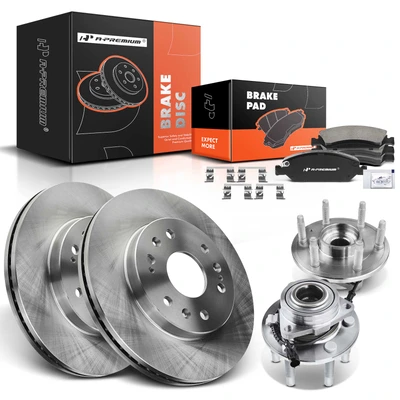 8 Pcs Front Disc Brake Rotor & Pads + Hub Bearing