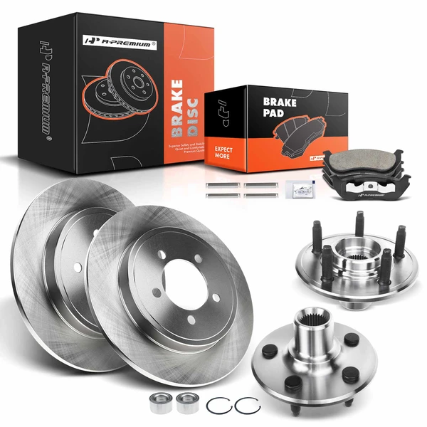 8 Pcs Rear Disc Brake Rotors & Ceramic Brake Pads & Hub Bearings for Ford Explorer Mercury 2002-2005