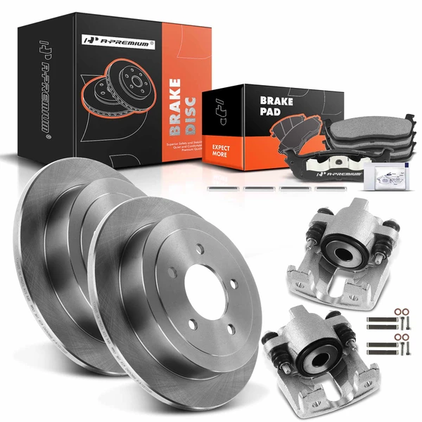 8 Pcs Rear Disc Brake Rotors & Ceramic Brake Pads & Brake Calipers for Ford F-150 00-03 Expedition