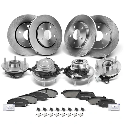 16 Pcs Front & Rear Disc Brake Rotor & Pads + Hub Bearing