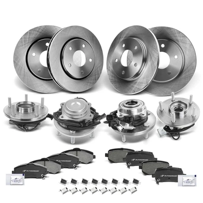 16 Pcs Front & Rear Disc Brake Rotor & Pads + Hub Bearing