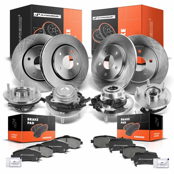 16 Pcs Front & Rear Disc Brake Rotor & Pads + Hub Bearing for Chrysler Dodge