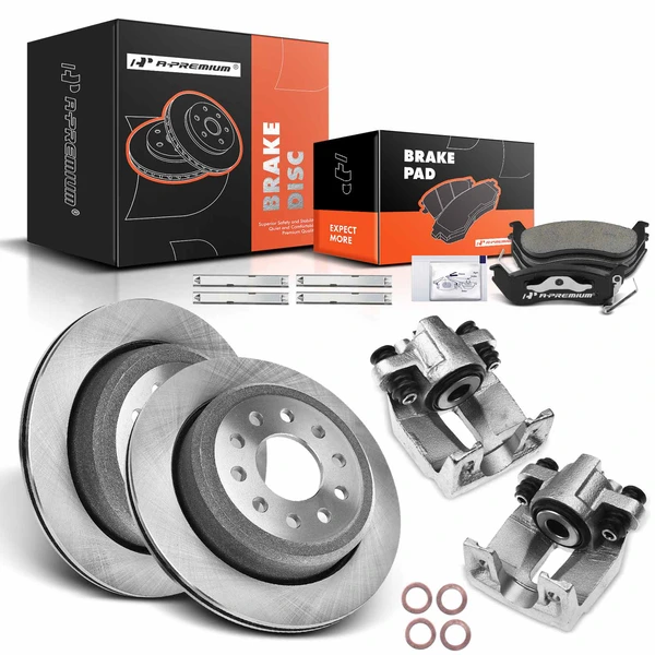 8 Pcs Rear Disc Brake Rotors & Ceramic Brake Pads & Brake Calipers for Lincoln Town Car 2003-2011