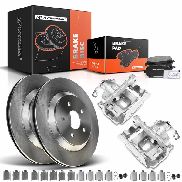 8 Pcs Rear Disc Brake Rotors & Ceramic Brake Pads & Brake Calipers for Ford Freestar Mercury 04-07