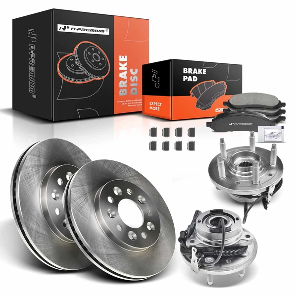 8 Pcs Front Disc Brake Rotors & Ceramic Brake Pads & Hub Bearings for Ford Freestar Mercury 04-07