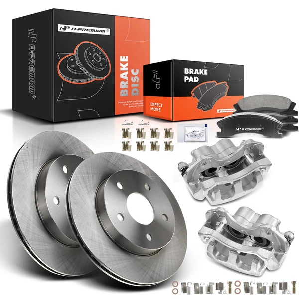 8 Pcs Front Disc Brake Rotors & Ceramic Brake Pads & Brake Calipers for 1999-2004 Jeep Grand Cherokee