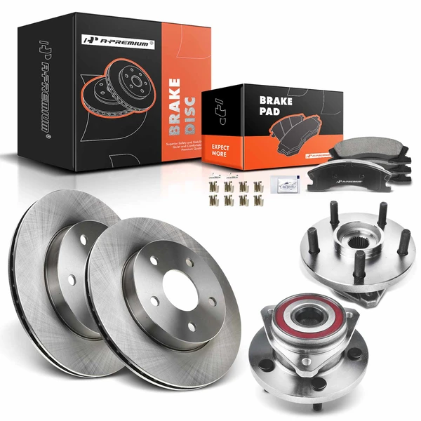 8 Pcs Front Disc Brake Rotors & Ceramic Brake Pads & Hub Bearings for Jeep Grand Cherokee 99-04