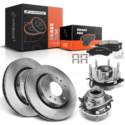 8 Pcs Front Disc Brake Rotors & Ceramic Brake Pads & Hub Bearings
