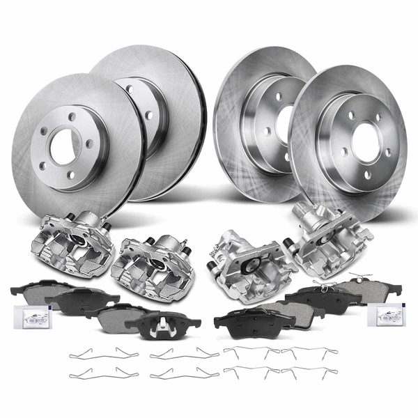 16 Pcs Front & Rear Disc Brake Rotors & Ceramic Brake Pads & Brake Calipers for 2012-2018 Ford Focus