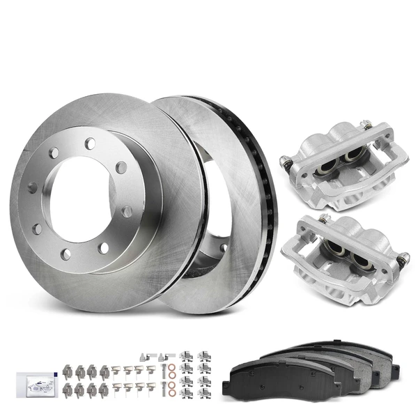 8 Pcs Front Disc Brake Rotors & Ceramic Brake Pads & Brake Calipers for F-250 05-12 F-350 Super Duty