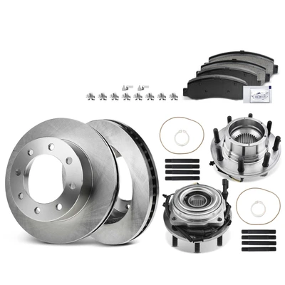 8 Pcs Front Disc Brake Rotor & Pads + Hub Bearing