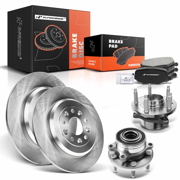 8 Pcs Rear Disc Brake Rotors & Ceramic Brake Pads & Hub Bearings for Ford Explorer 2011-2019