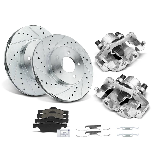 8 Pcs Front Disc Brake Rotors & Ceramic Brake Pads & Brake Calipers for 2005-2006 Mercury Mariner