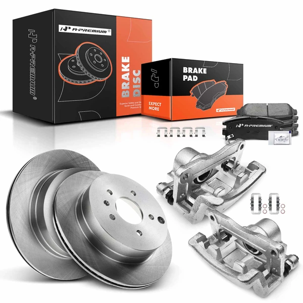 8 Pcs Rear Disc Brake Rotors & Ceramic Brake Pads & Brake Calipers for 2008-2010 Saturn Vue