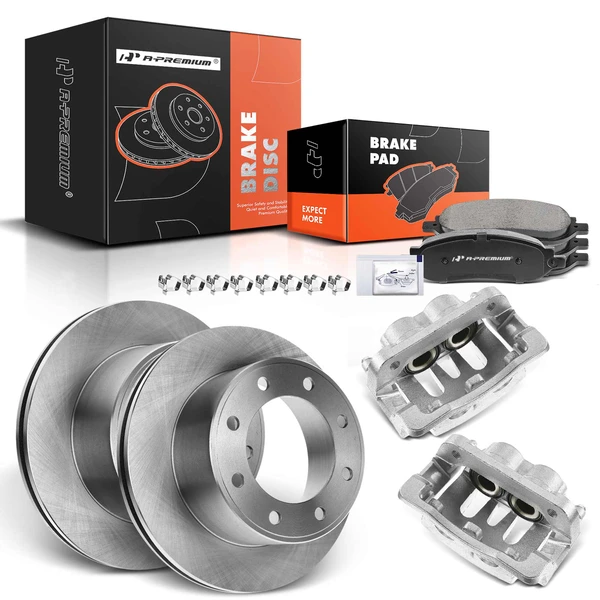 8 Pcs Rear Disc Brake Rotors & Ceramic Brake Pads & Brake Calipers for F-250 F-350 Super Duty 05-07