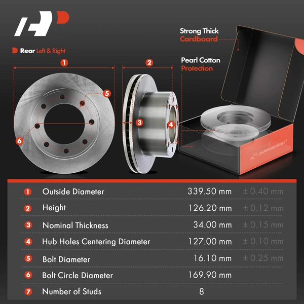 8 Pcs Rear Disc Brake Rotors & Ceramic Brake Pads & Brake Calipers for F-250 F-350 Super Duty 05-07